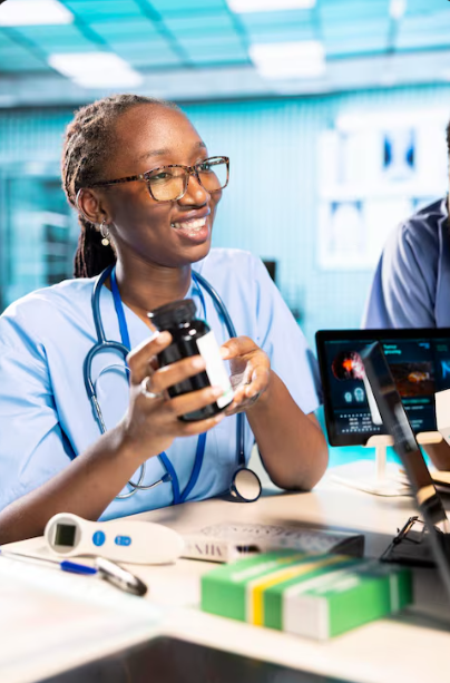 Nurse reviewing patient medication